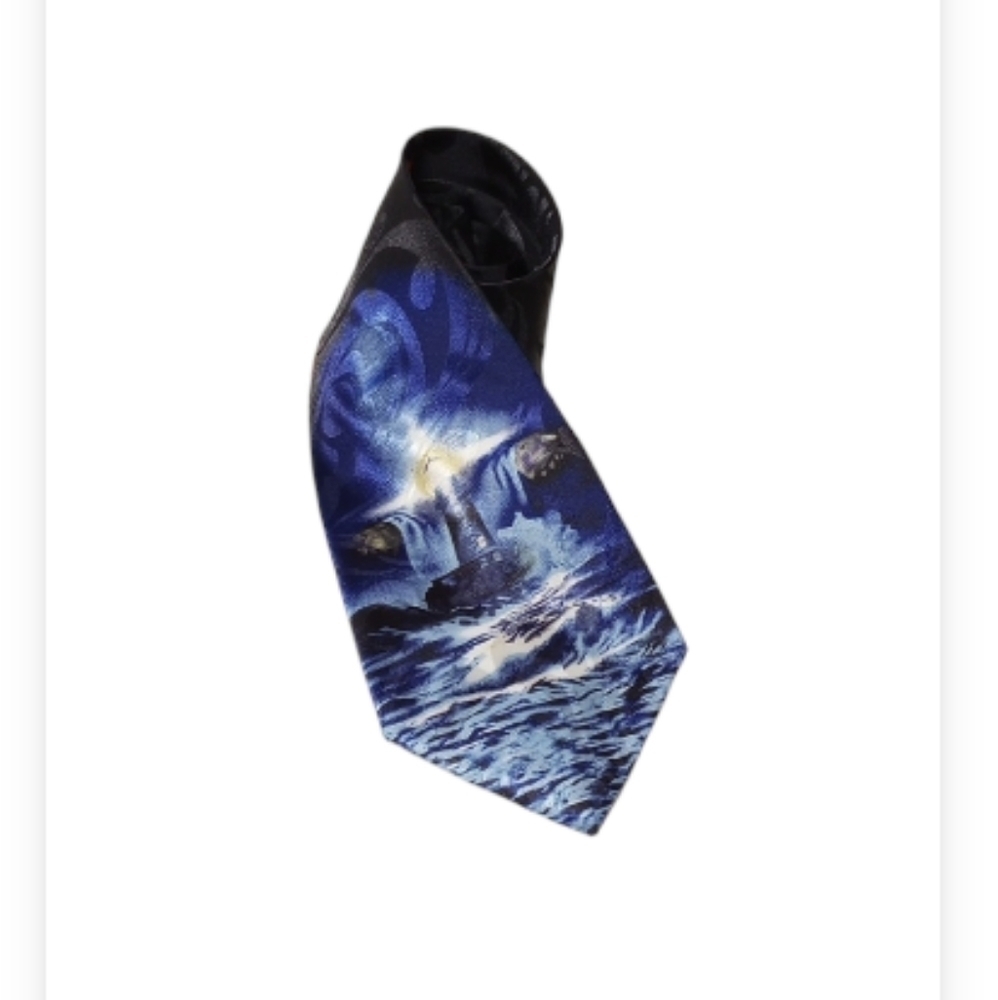 Black Lighthouse Cross Tie with Jesus' Hands Outstretched